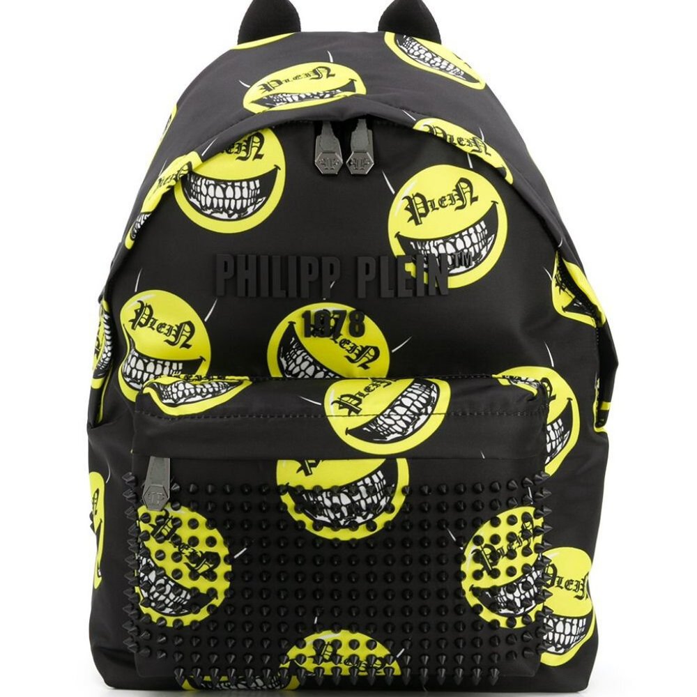 Philipp Plein smile print studded backpack - Black
